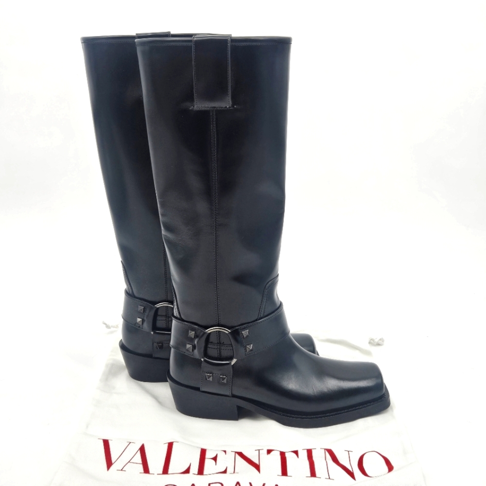 Valentino Rockstud Iconic black leather moto boot — a stunning luxury statement!